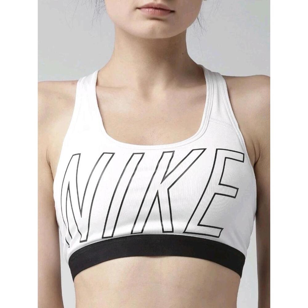Nike Pro Classic Padded Sports Bra White Black Medium Support Size M New - Picture 3 of 7